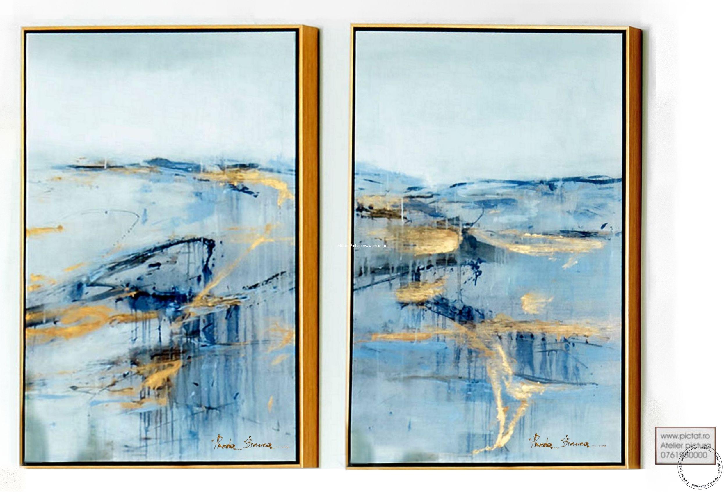 Set tablou abstract auriu, tablouri aurii, tablou foita aur, tablou in relief efect 3D