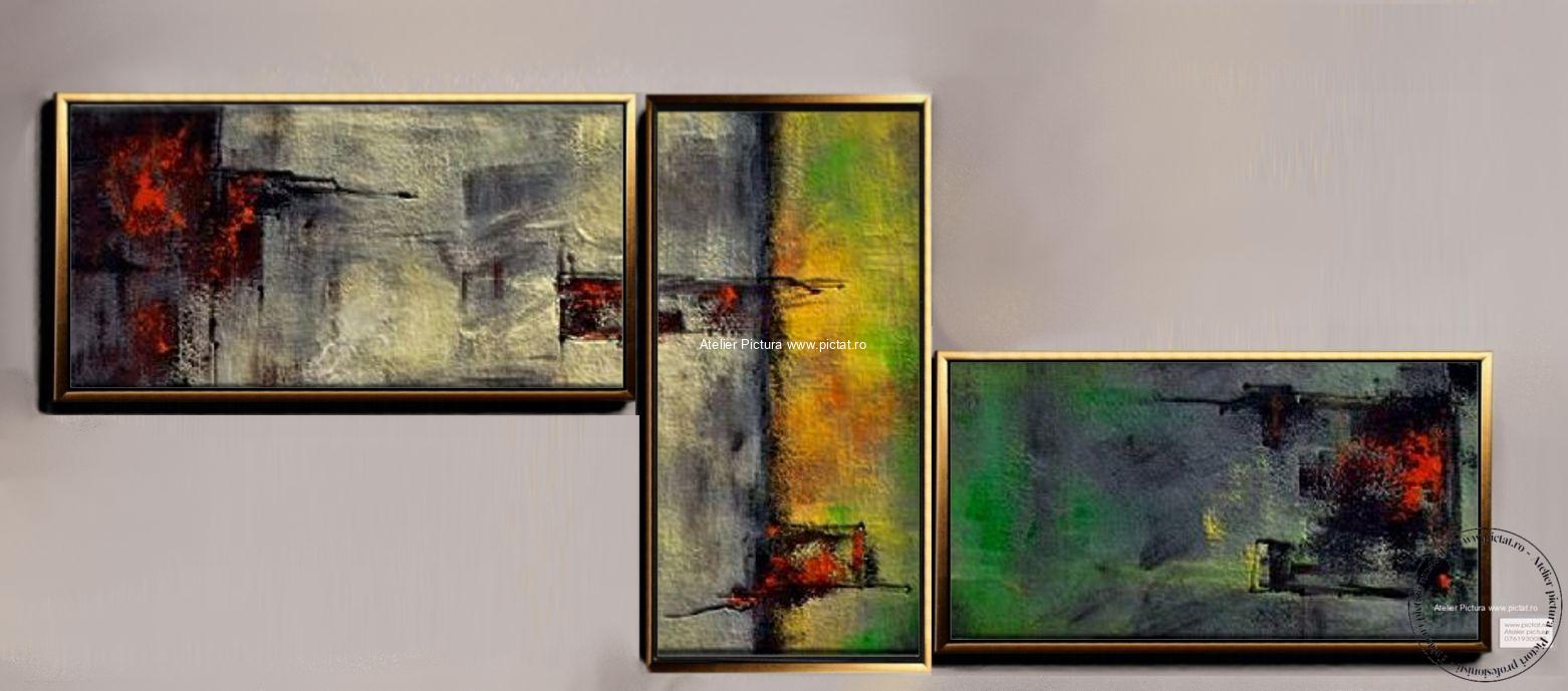 Tablouri pictate manual Set tablouri, multicolor abstract, tablou sufragerie, tablou mare