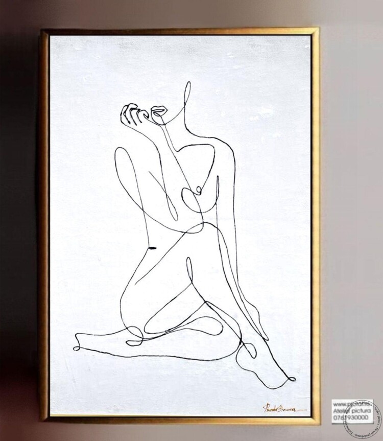 Tablou contemporan, Tablou Alb negru Tablou Nud femeie, tablou pictat pictat alb negru, Pictura pe panza Nud,