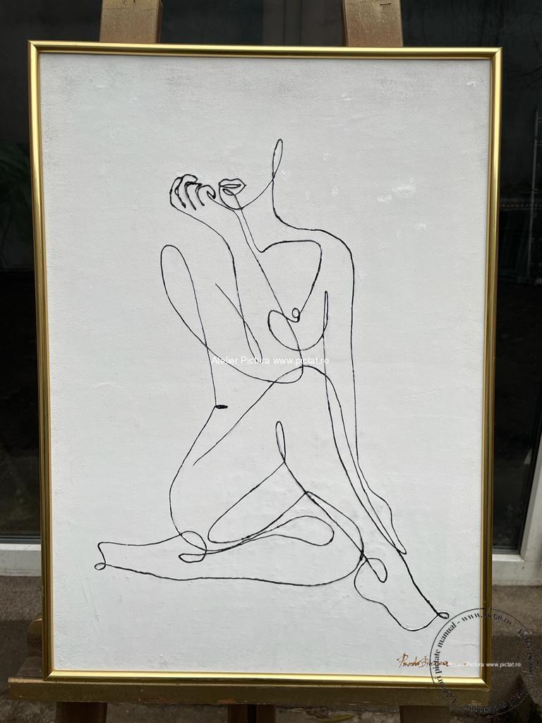 Tablou arta contemporana, Tablou Alb negru Tablou Nud femeie, tablou pictat pictat alb negru, Pictura pe panza Nud,