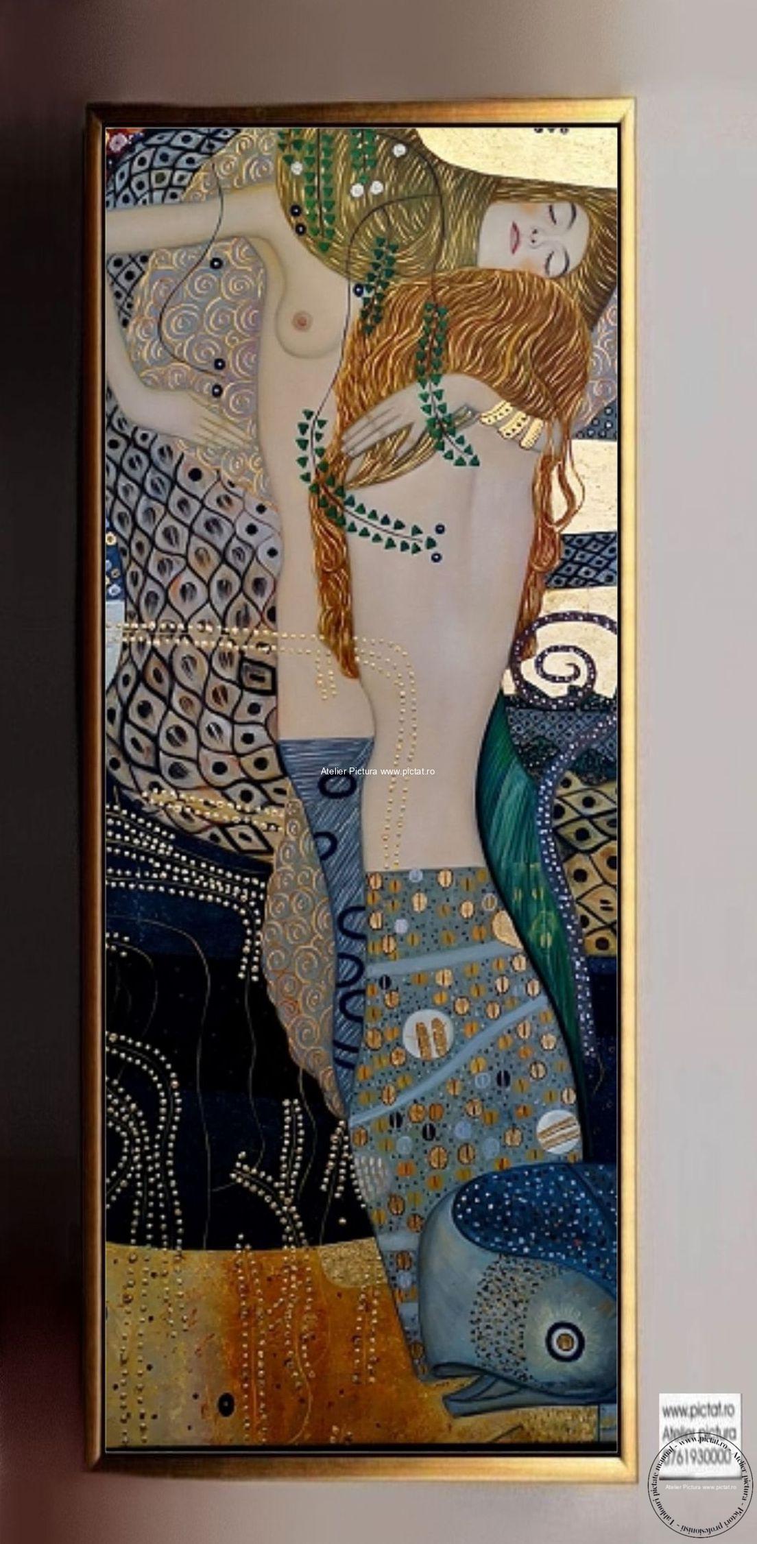 Tablouri pictate manual Tablou Gustav Klimt, Tablou serpi de apa, Tablou silueta femeie