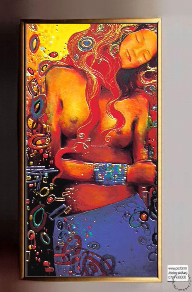 Tablouri pictate manual Tablou Gustav Klimt, tablou pictura cutit, nud femeie