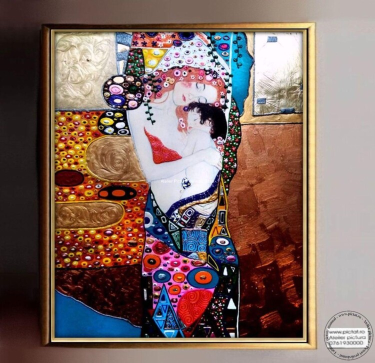 Tablouri pictate manual Tablou Gustav Klimt, tablou portret mama si copilul