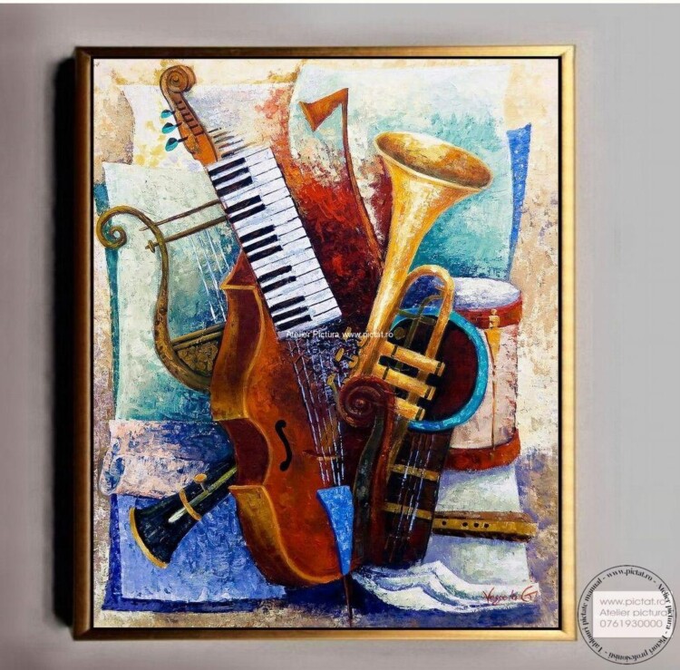 Tablouri pictate manual Tablou abstract, Instrumente muzicale