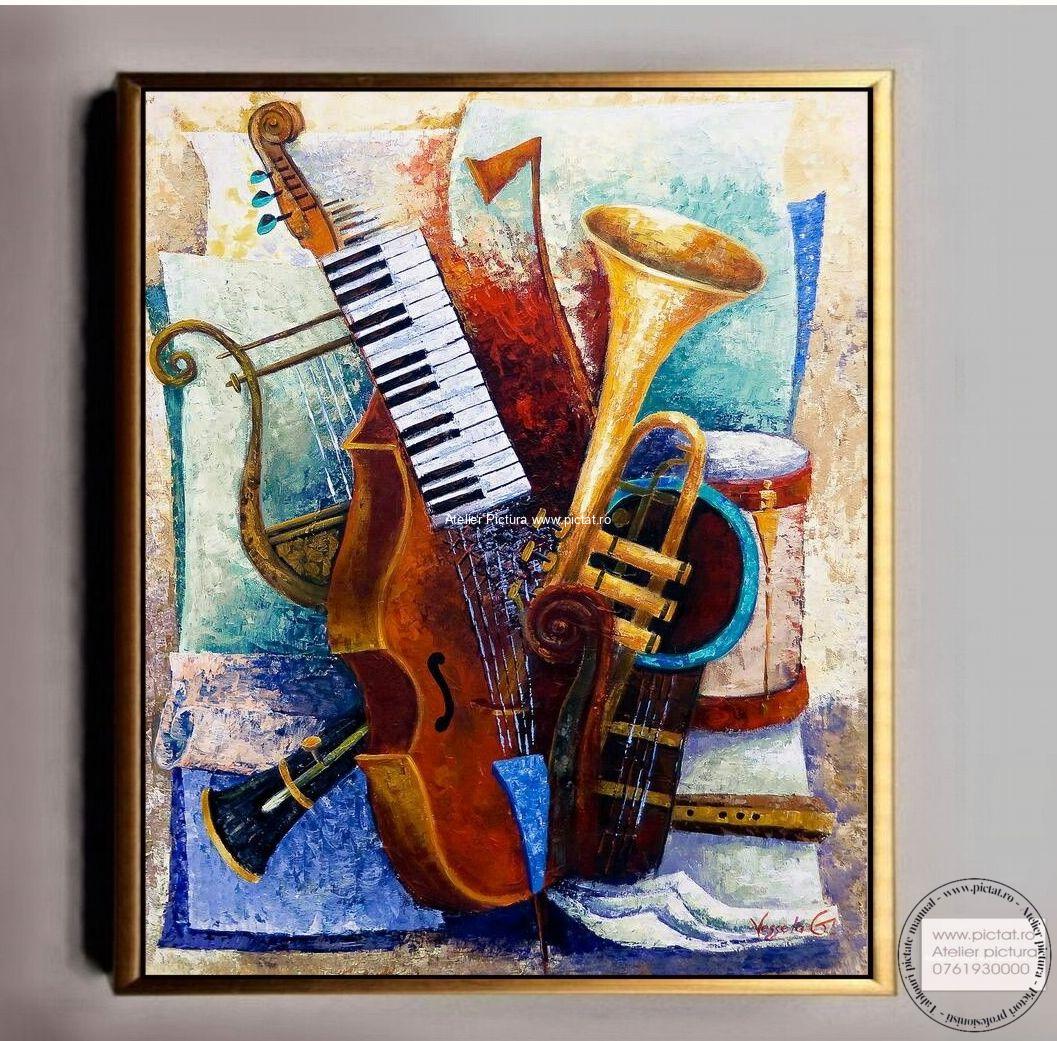 Tablouri pictate manual Tablou abstract, Instrumente muzicale
