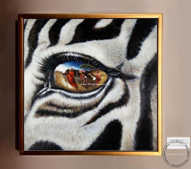 Tablouri pictate manual Tablou abstract, Tablou cu Zebra, Tablou Africa, Tablouri animale salbatice, Tablou peisaj Africa, Tablou cu ochi de zebra