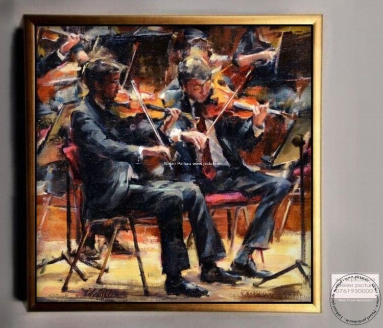 Tablouri pictate manual Tablou abstract, Violonisti, Pictura violonisti opera