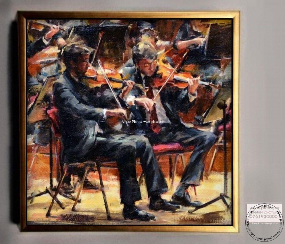 Tablouri pictate manual Tablou abstract, Violonisti, Pictura violonisti opera