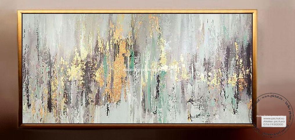Tablouri pictate manual Tablou abstract auriu, tablou abstract vernil