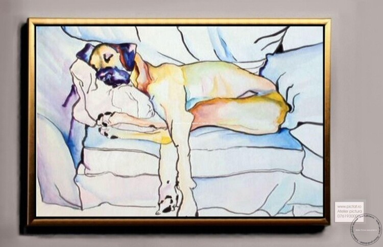 Tablou abstract caine, Tablou labrador, Tablou caine talie mare, Tablou golden retriever modern, Tablou pictat manual, Pictura ulei vanzare