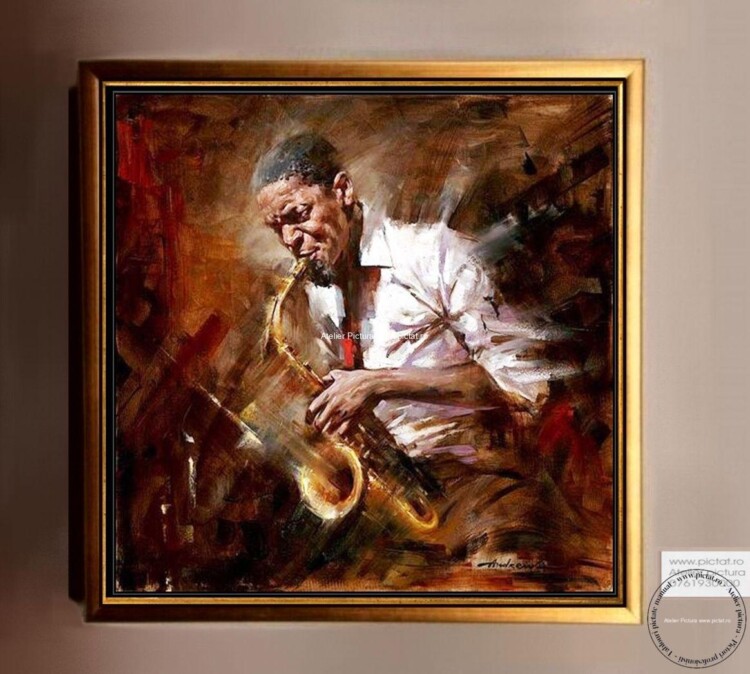 Tablouri pictate manual Tablou abstract, cantaret de jazz, cantaret cu saxofon