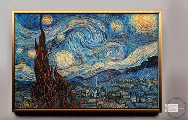 Tablouri pictate manual Tablou abstract cer instelat, van gogh, tablou dimensiune mare