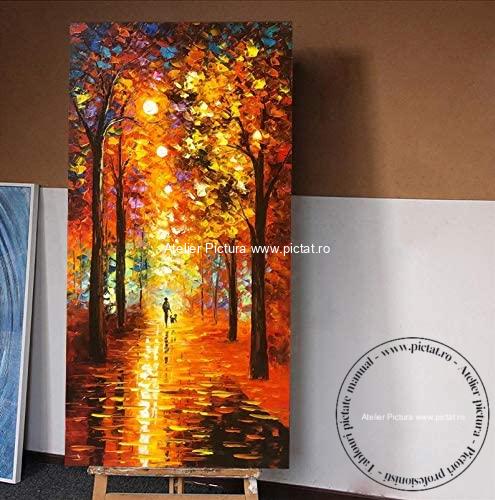 Tablouri pictate manual Tablou abstract cu indragostiti, tablou abstract multicolor, tablou abstract mare, tablou abstract living, Tablou peisaj toamna - imagine 2