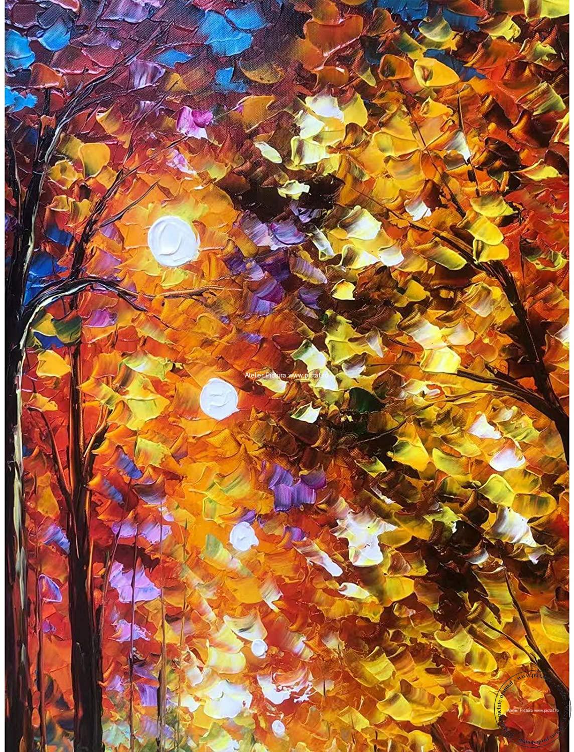 Tablouri pictate manual Tablou abstract cu indragostiti, tablou abstract multicolor, tablou abstract mare, tablou abstract living, Tablou peisaj toamna - imagine 4