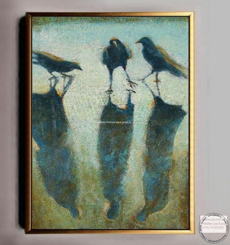 Tablouri pictate manual Tablou abstract figurativ, tablou cu pasari, tablou cu oameni