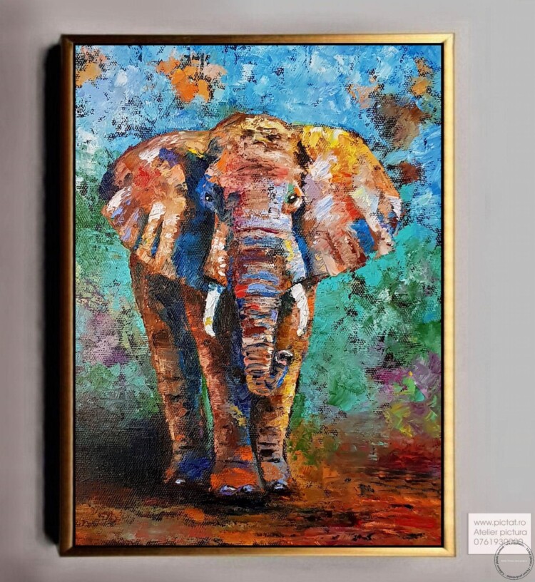 Tablouri pictate manual Tablou abstract, pictura in cutit, Elefant
