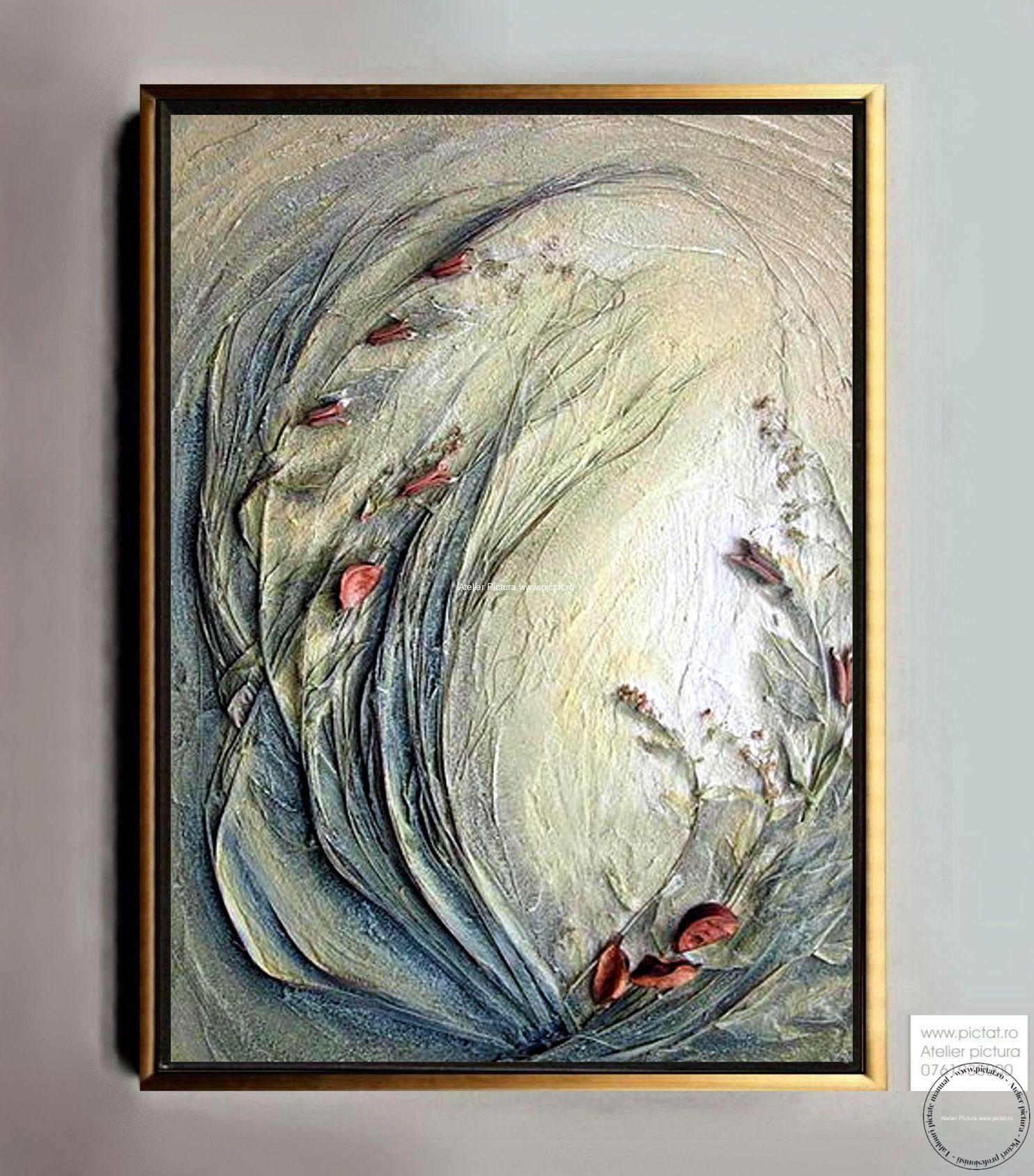 Tablouri pictate manual Tablou abstract pictura in cutit cu flori