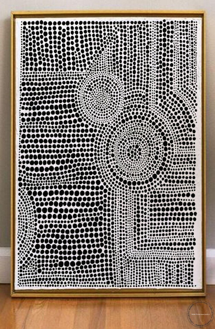 Tablouri pictate manual Tablou abstract pointillism, tablou abstract puncte negre