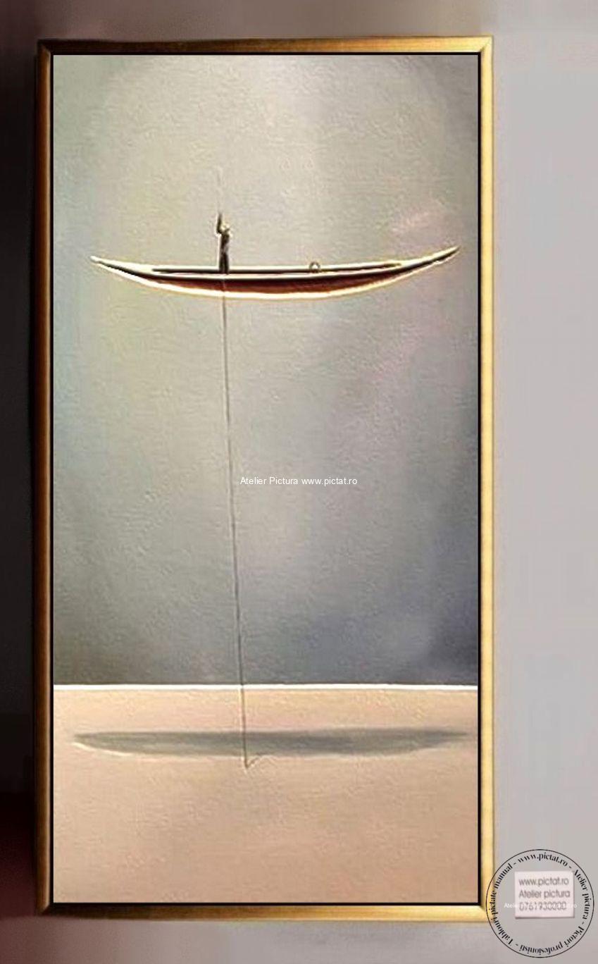 Tablouri pictate manual Tablou abstract, tablou abstract surrealism, tablou barca cu pescar