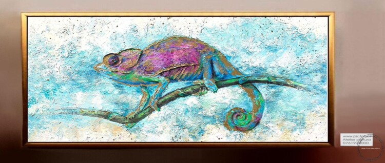 Tablouri pictate manual Tablou abstract, tablou cameleon, tablou iguana