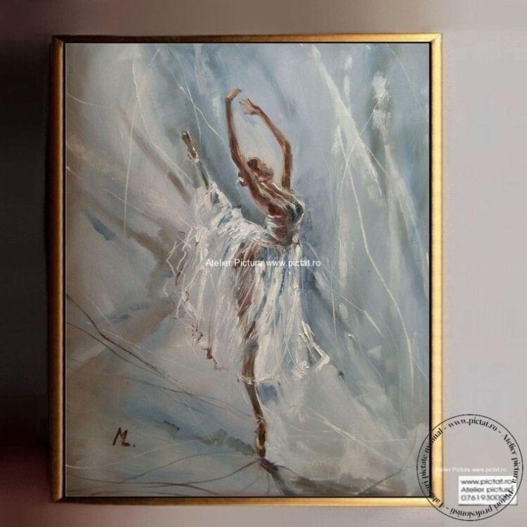 Tablouri pictate manual Tablou abstract, tablou cu balerina, tablou femeie in alb, tablou dansatoare