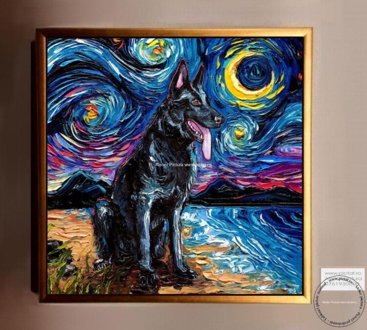 Tablouri pictate manual Tablou abstract, tablou cu caine Ciobanesc German Negru, peisaj van gogh
