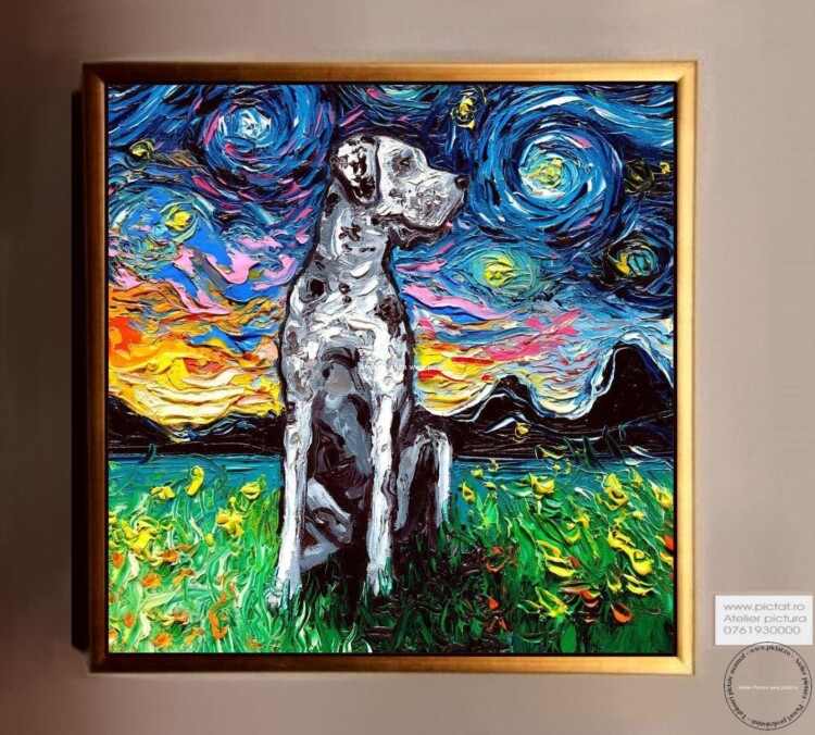 Tablouri pictate manual Tablou abstract, tablou cu caine Dalmatian, peisaj van gogh