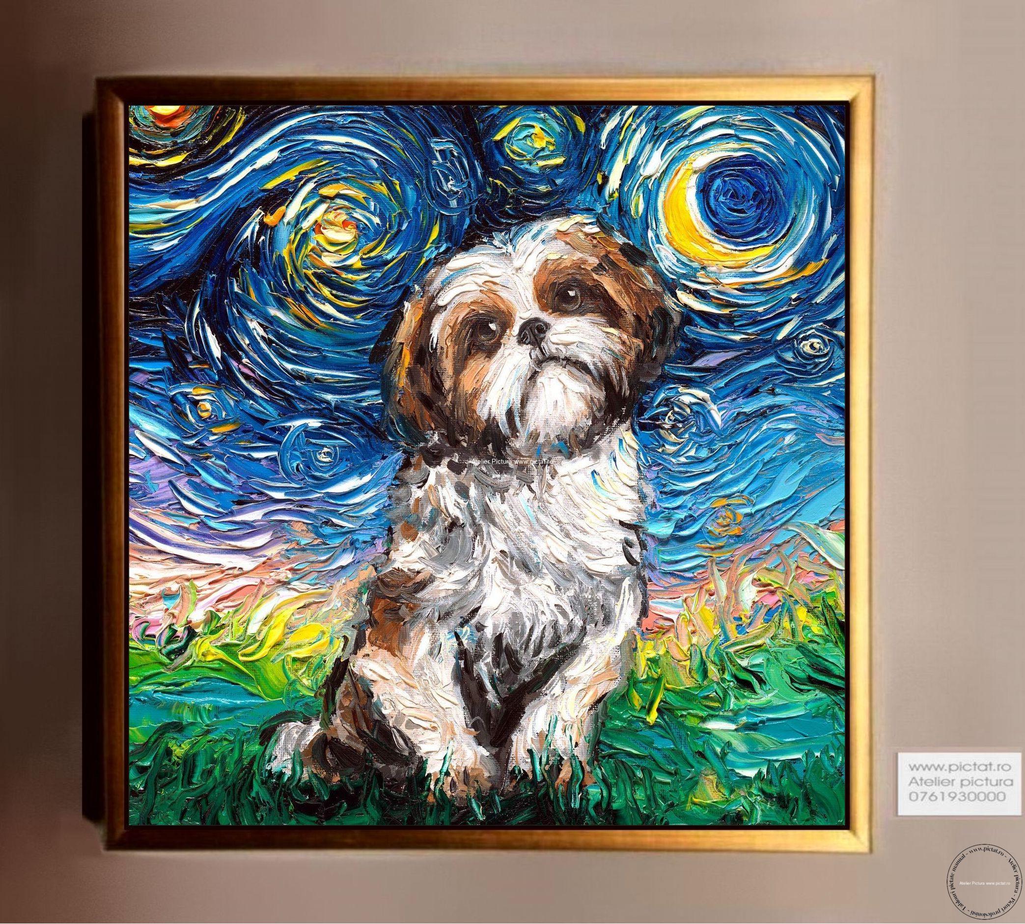 Tablouri pictate manual Tablou abstract, tablou cu caine Shih Tzu, peisaj van gogh