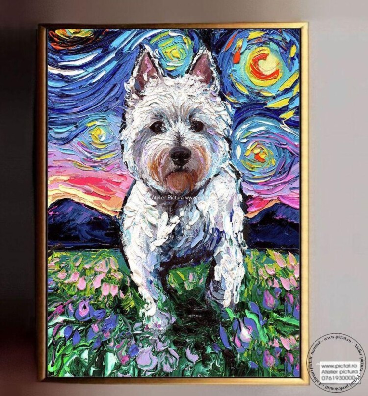 Tablouri pictate manual Tablou abstract, tablou cu caine bichon frise, peisaj van gogh