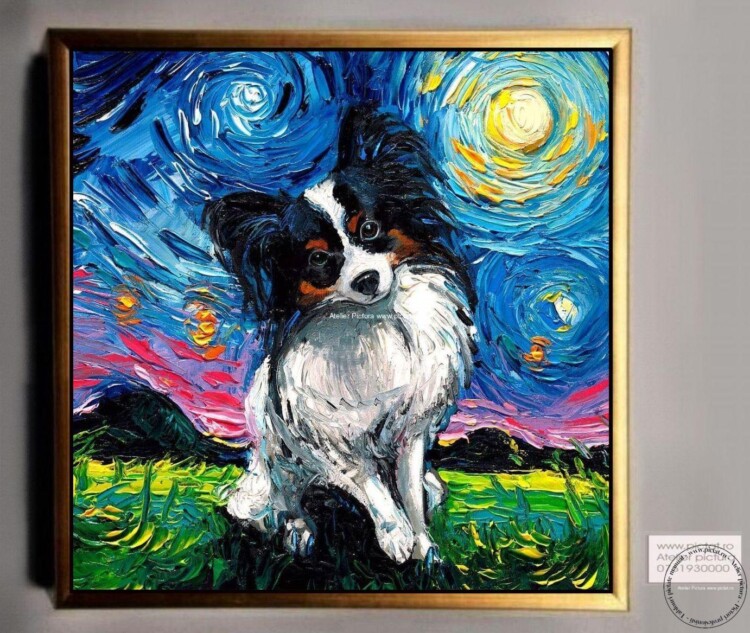 Tablouri pictate manual Tablou abstract, tablou cu caine de companie Papillon, peisaj van gogh