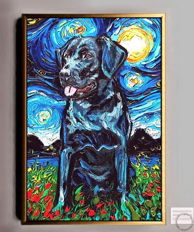 Tablouri pictate manual Tablou abstract, tablou cu caine de paza Mastiff de Napoli, peisaj van gogh