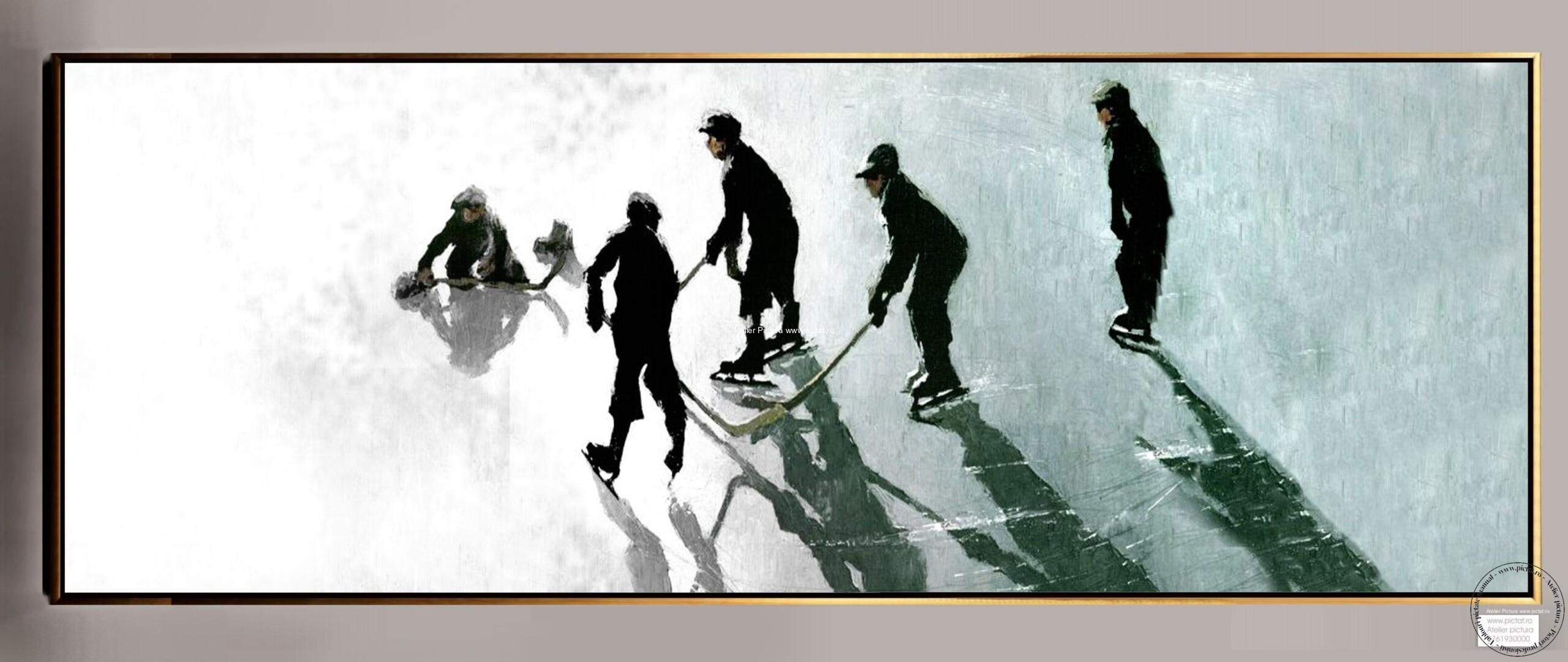 Tablou abstract, tablou cu copii jucand hockey, Copii la patinoar