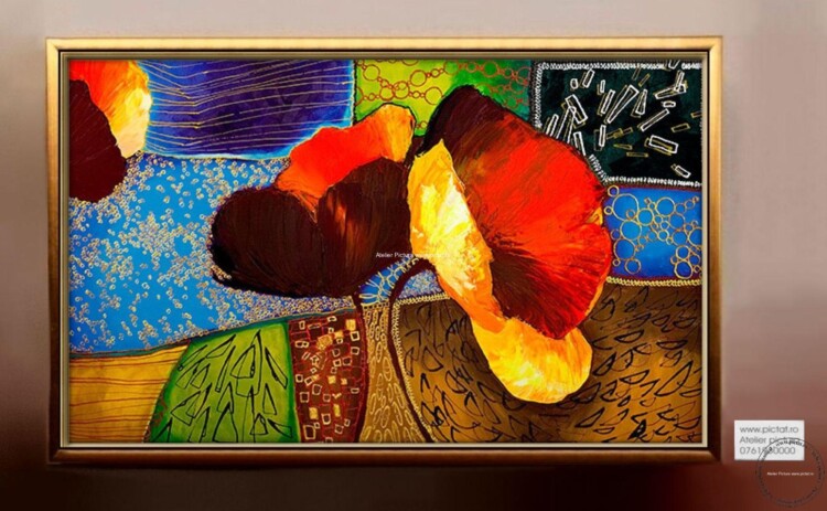 Tablouri pictate manual Tablou abstract, tablou cu flori colorate, tablou cu flori multicolore
