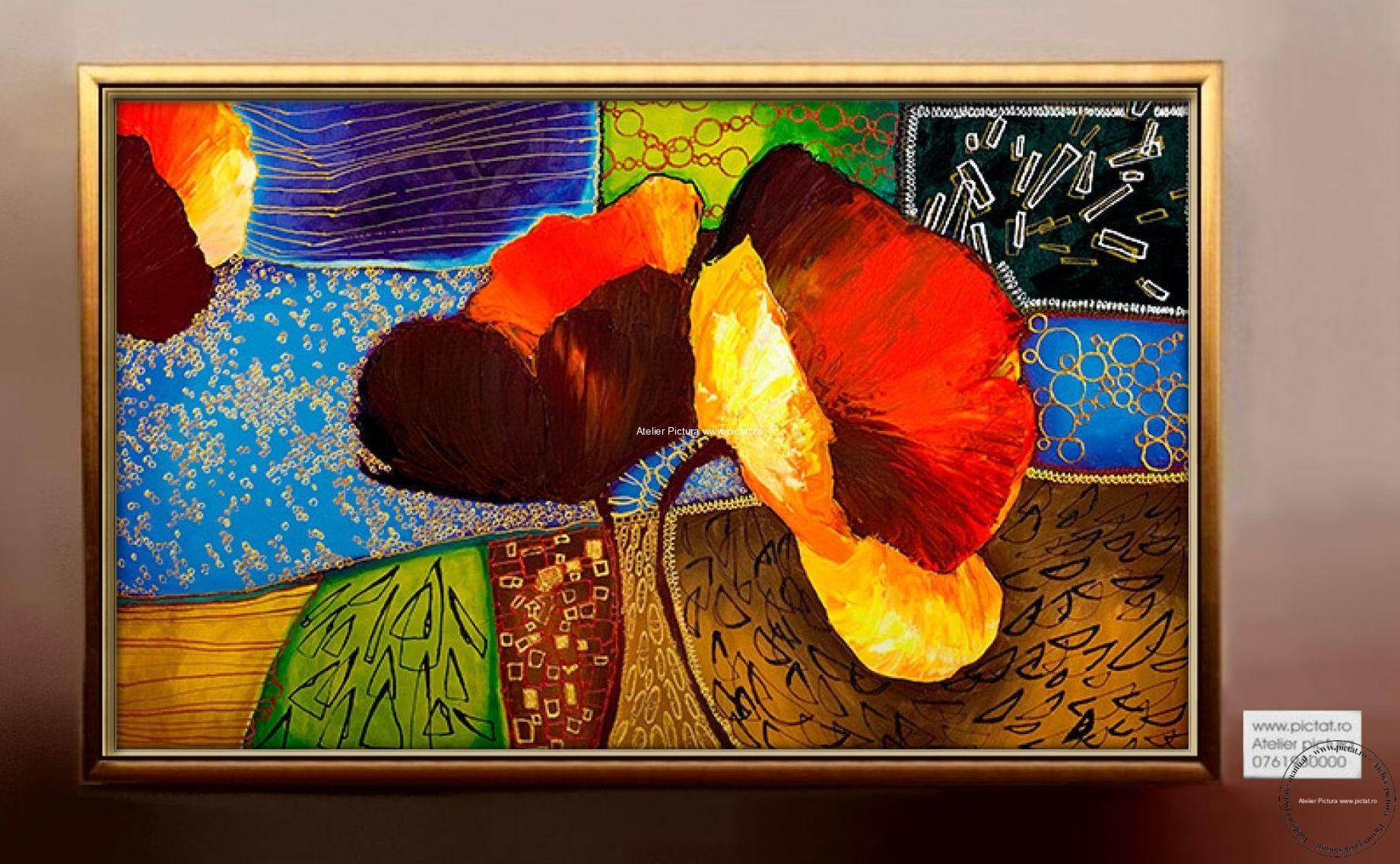 Tablouri pictate manual Tablou abstract, tablou cu flori colorate, tablou cu flori multicolore