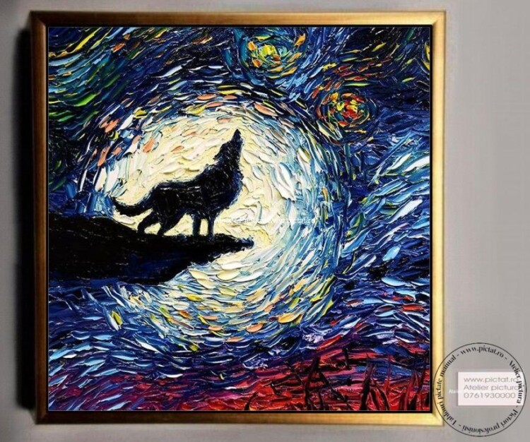 Tablouri pictate manual Tablou abstract, tablou cu lup negru, peisaj van gogh
