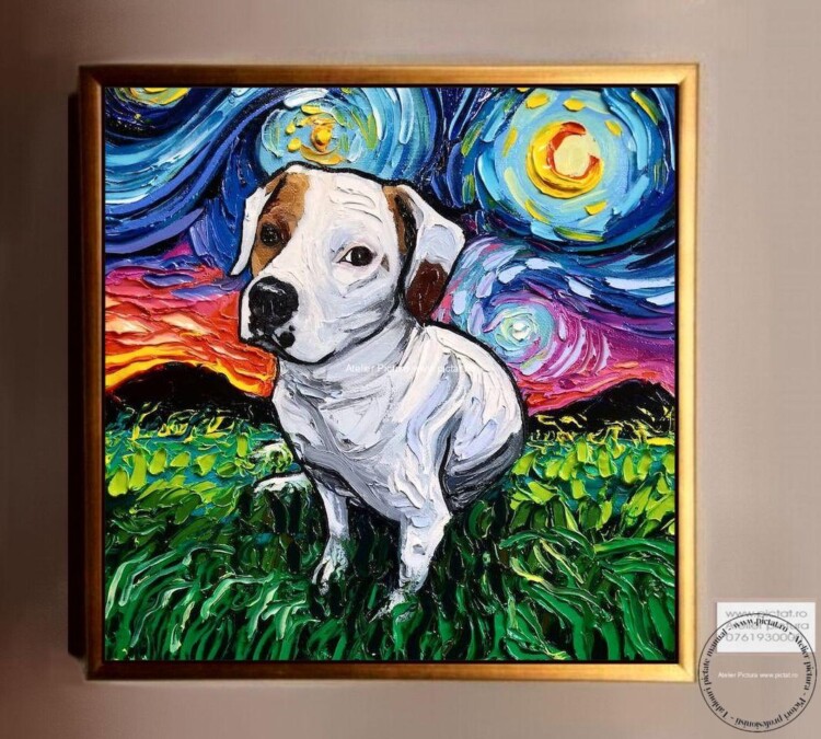 Tablouri pictate manual Tablou abstract, tablou cu pui de caine American Foxhound, peisaj van gogh