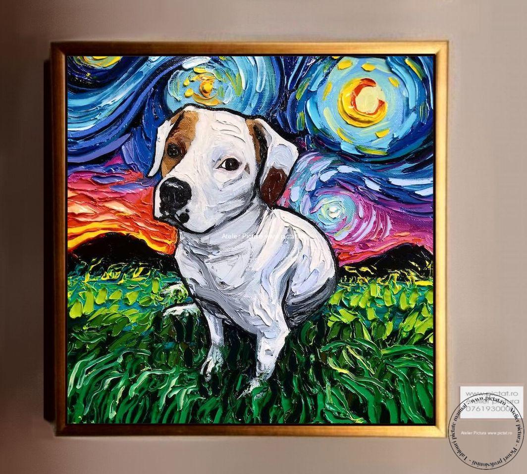 Tablouri pictate manual Tablou abstract, tablou cu pui de caine American Foxhound, peisaj van gogh