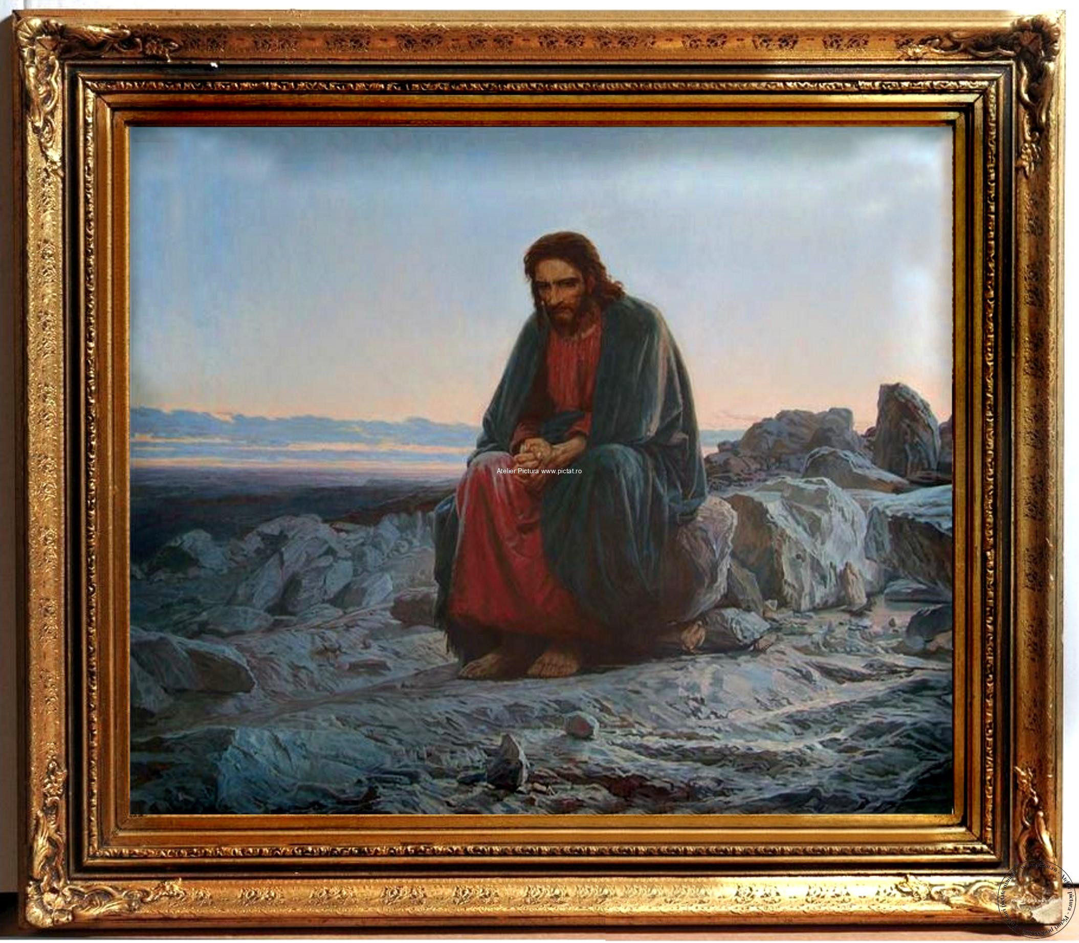 Pictura cu Isus artă creștină Tablou celebru la comanda, tablou portret Hristos in desert, pictor Ivan Kramskoi, Christ in the wildnes (15)