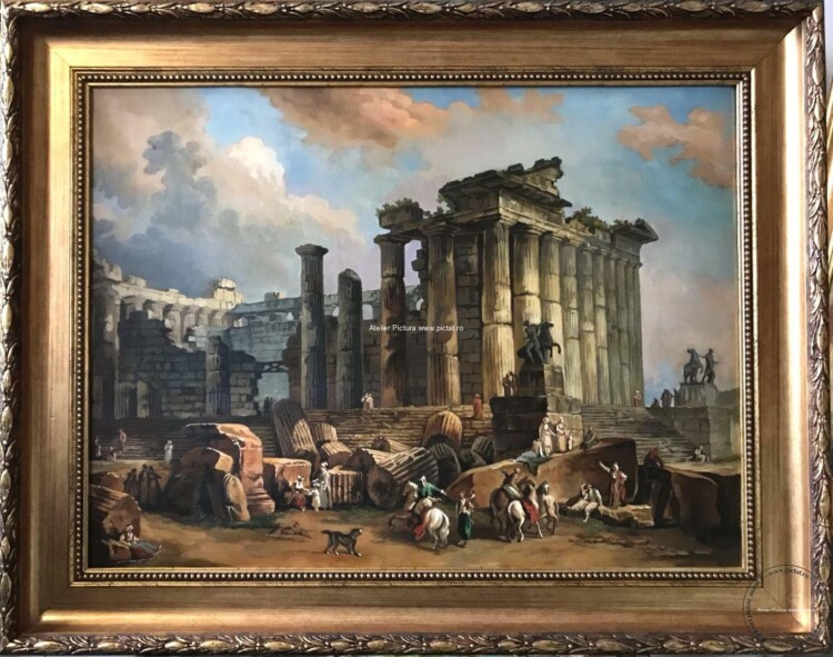 Tablouri pictate manual Tablou peisaj cu ruine antice, tablou peisaj de primavara Acropola, ruine Romane, reproducere celebra peisaj 91×73 cm