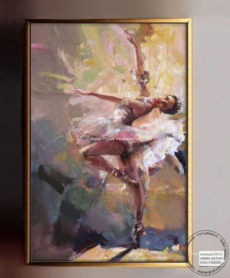Tablouri pictate manual Tablou cu balerina, tablou pictat balerina dansand
