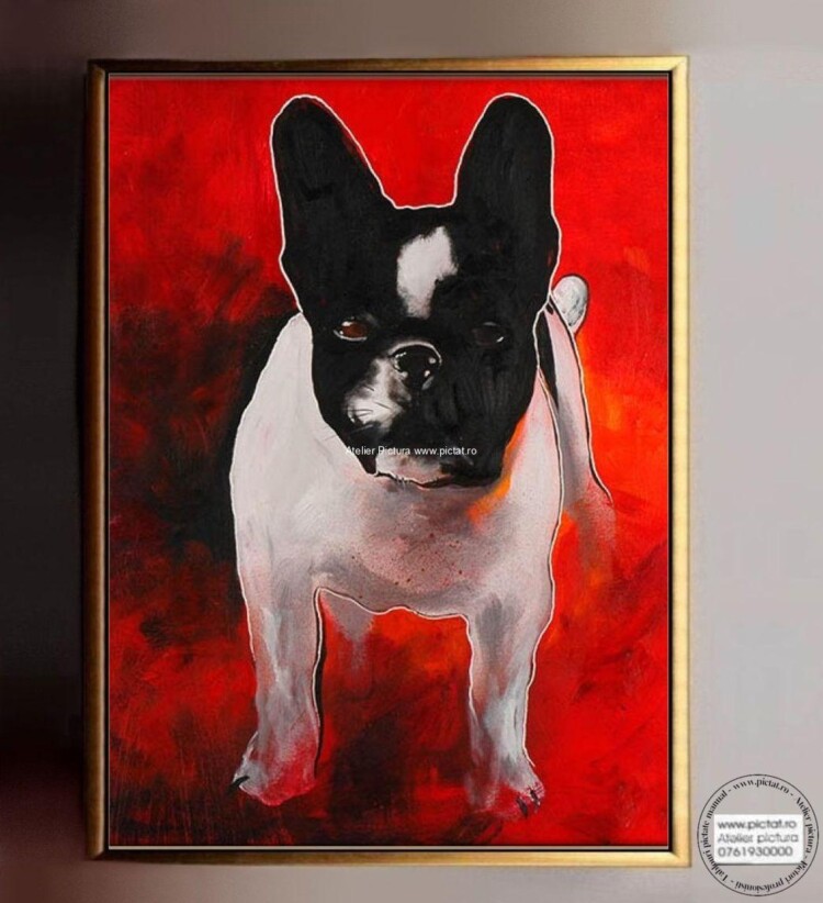 Tablouri pictate manual Tablou cu caine, tablou caine de companie, Tablou caine Boston Terrier