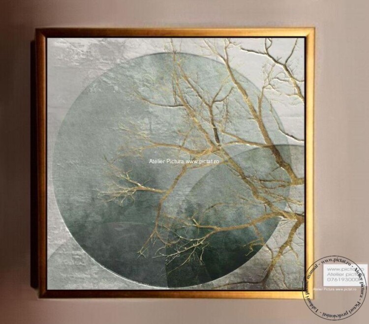 Tablou cu luna plina, Tablou modern, Tablou pictat manual, Pictura ulei, vanzare tablouri, Tablou foita aur Tablou 3D