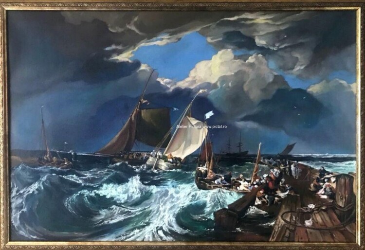 Tablou Peisaj marin, Tablouri peisaje mare, Peisaje celebre furtuna, Tablou Reproducere celebra Furtuna in port William Turner 73×96cm