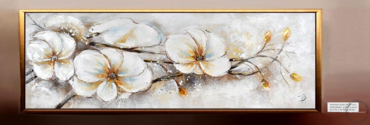Tablouri pictate manual Tablou flori albe, Tablou abstract, tablou mare