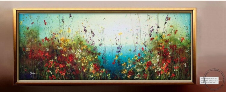 Tablouri pictate manual Tablou flori de camp, Tablou abstract, tablou pictura cutit