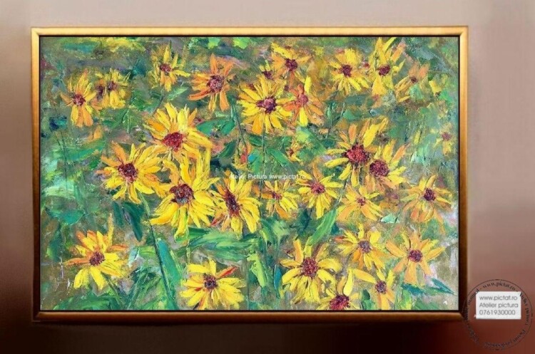 Tablouri pictate manual Tablou flori galbene, Tablou abstract, tablou floarea soarelui