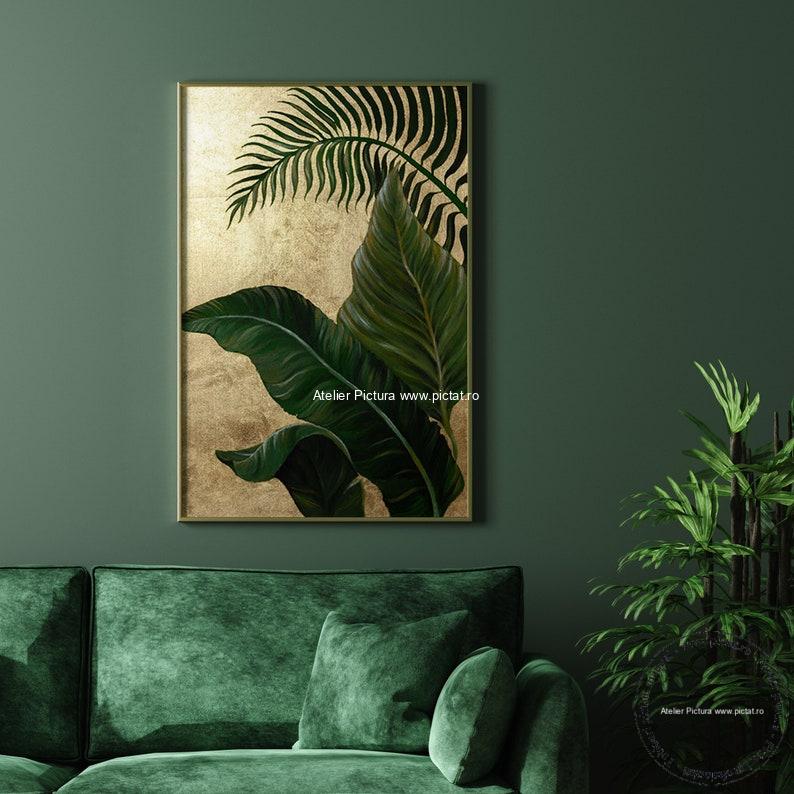 Tablouri pictate manual Tablou frunze tropicale, tablou abstract, tablou decorativ, tablou sufragerie, tablou hol, tablou dormitor, tablou living - imagine 8