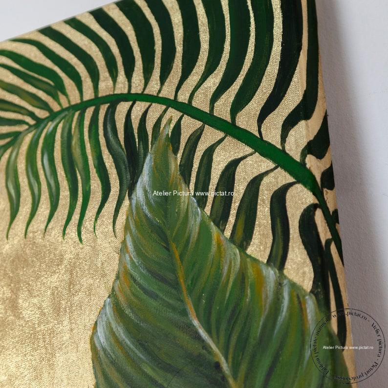 Tablouri pictate manual Tablou frunze tropicale, tablou abstract, tablou decorativ, tablou sufragerie, tablou hol, tablou dormitor, tablou living - imagine 5
