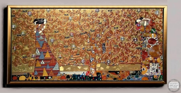 Tablou peisaj abstract, tablouri copacul vietii, tablouri copaci, tablouri copac, tablouri cu indragostiti, tablou 3D, Tablou Klimt reliefat dimensiune mare