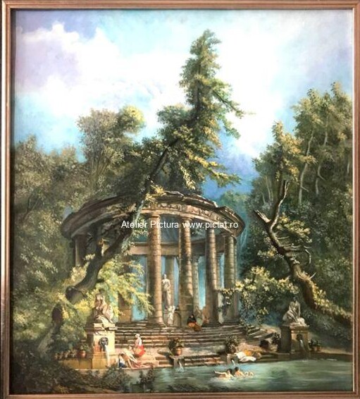 Tablouri pictate manual Baile de la ruine, tablou cu peisaj de vara Tablou inramat 63x71 cm